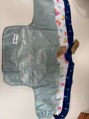 Kids Waterproof Bibs - Blue, Pink Butterfly, Mint (3 Pack)